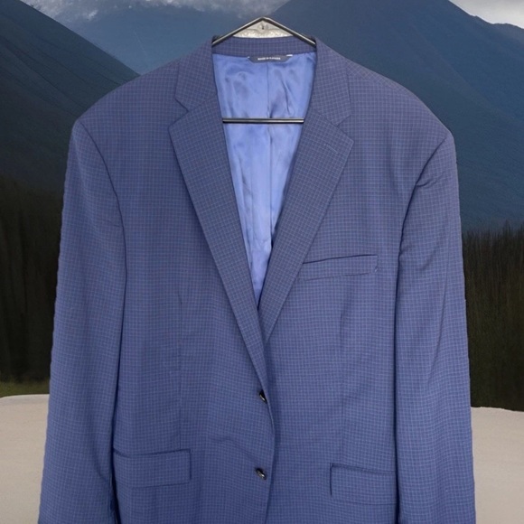 RALPH LAUREN Mens Blazer Sport Coat Size 46R Classic Navy Boxed Pattern